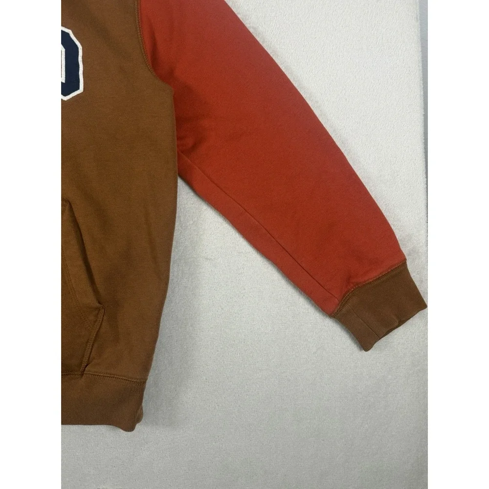 GAP Kids Color Block Logo Pullover Hoodie Boys XL Brown Red Blue Sweatshirt